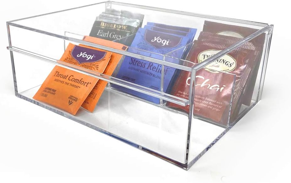 Isaac Jacobs 4-Compartment Clear Acrylic Organizer with Lid (6.7" L x 8.6" W x 3.4" H), Multi-Sectional Tray, Storage Solution for Makeup, School & Office Supplies (3 Small, 1 Large)