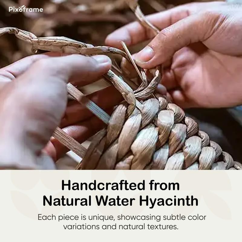 Large Rectangular Handwoven Wicker Basket - Water Hyacinth Storage Baskets with 2 Polished Wooden Handles for Store Hand Towels, Fruits & Veggies etc - 13.25"x12"x6.25" - Pack of 2 - Natural