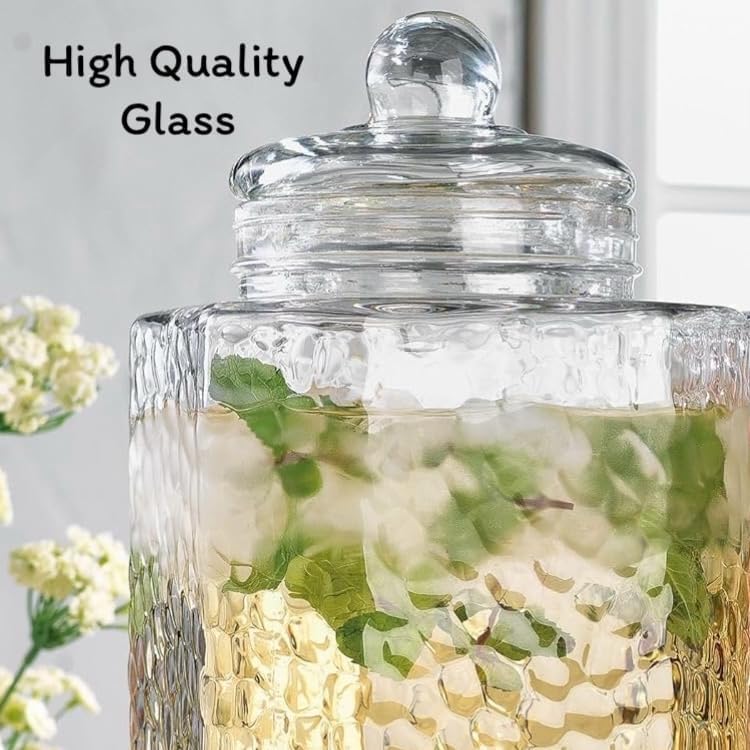 1.5 Gallon Hammered Glass Drink Dispenser for Parties 2 PACK Beverage Dispensers with Stand, Glass Water Jug Dispenser, with 100% Leak Proof Spigot, Great for Party, Wedding, Picnic, BBQ Wicker Design