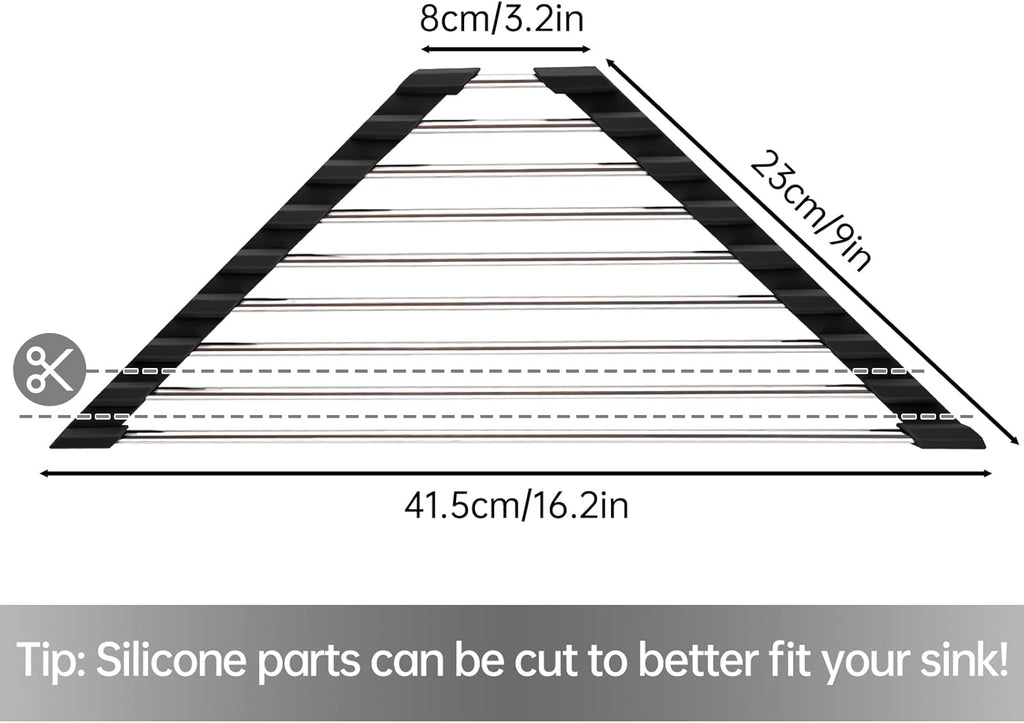 Tomorotec Foldable Stainless Steel Triangle Roll-Up Dish Drying Rack for Small Sink Corners - Over-The-Sink Multipurpose Kitchen Drainer, Rustproof Organizer, Trivet and Shelf - Space-Saving (Black)