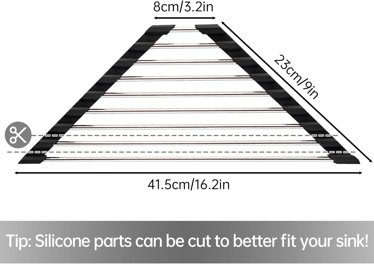 Tomorotec Foldable Stainless Steel Triangle Roll-Up Dish Drying Rack for Small Sink Corners - Over-The-Sink Multipurpose Kitchen Drainer, Rustproof Organizer, Trivet and Shelf - Space-Saving (Black)