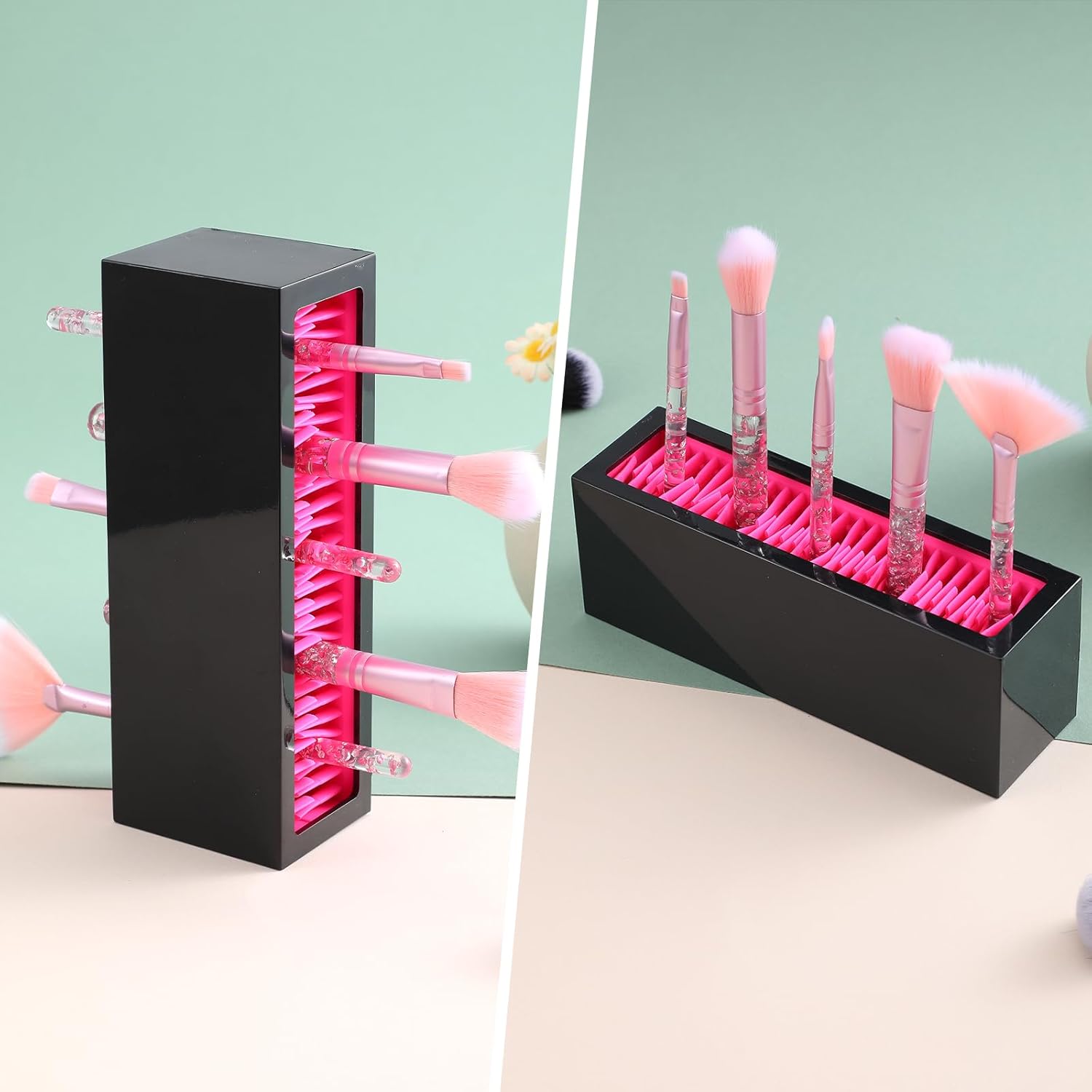 4 Pcs Makeup Brushes Holder Organizer, Silicone Vanity Air Drying Rack Display Storage for Brush, Eyeliners and More, Practical Cosmetic Tools Container