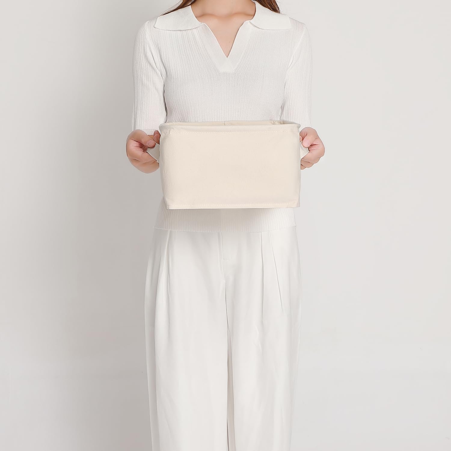 Foldable Storage Bins with Lids Cotton Canvas Rectangular Storage Box Ideal for Organization Lightweight and Durable (13.78 x 9.65 x 6.1)