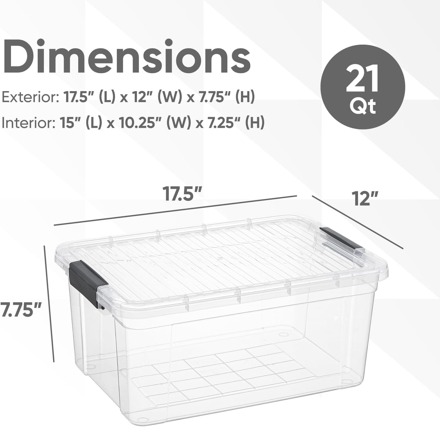 Superio Clear Storage Boxes with Lids, 21 Quart Plastic Container Bins for Organizing, Stackable Crates, BPA Free, Non Toxic, Odor Free, Organizers for Home, Office and Dorm, 8 Pack