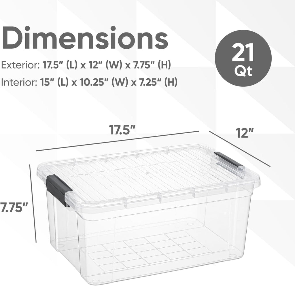 Superio Clear Storage Boxes with Lids, 21 Quart Plastic Container Bins for Organizing, Stackable Crates, BPA Free, Non Toxic, Odor Free, Organizers for Home, Office and Dorm, 6 Pack