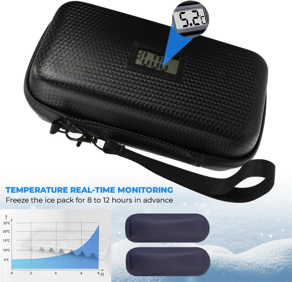 Insulin Cooler Travel Case Diabetic Medication Insulated Cooling Organizer with Temperature Display Insulin Pen Cooler Portable Refrigerated Medicine Bag with 2 Ice Pack