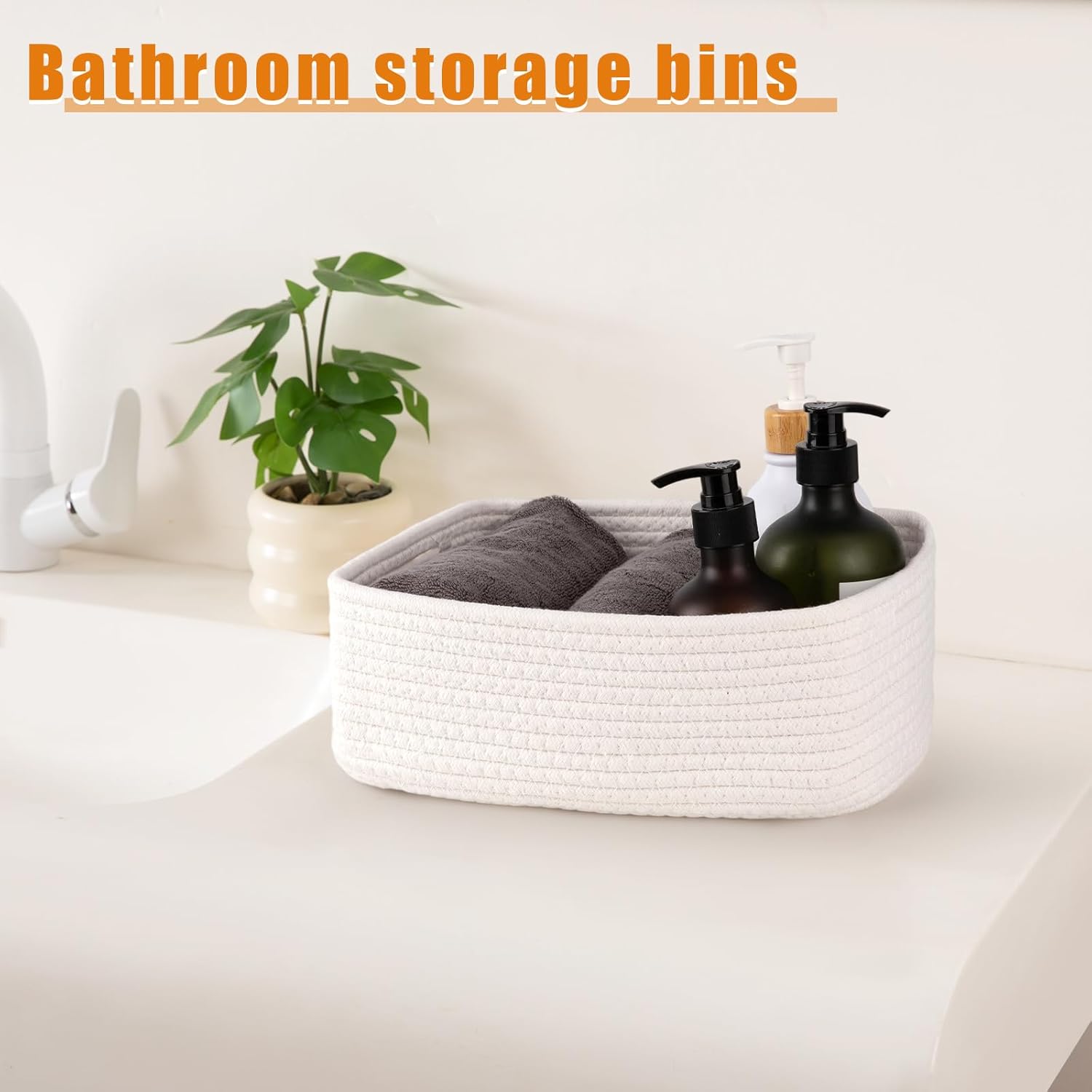 OIAHOMY 4 Pack Storage Baskets for Organizing, Small Bins for Shelves, Cute Decorative Storage Bins, Organizer Baskets for Gifts Empty, 11.8''Lx7.8''Wx4.7''H, White