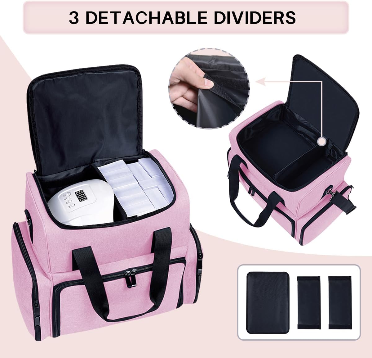 Large Cosmetic Bag with 4 Removable Case and 2 Removable Dividers Double Layer Travel Storage Organizer, Makeup Brushes Storage Section Pink