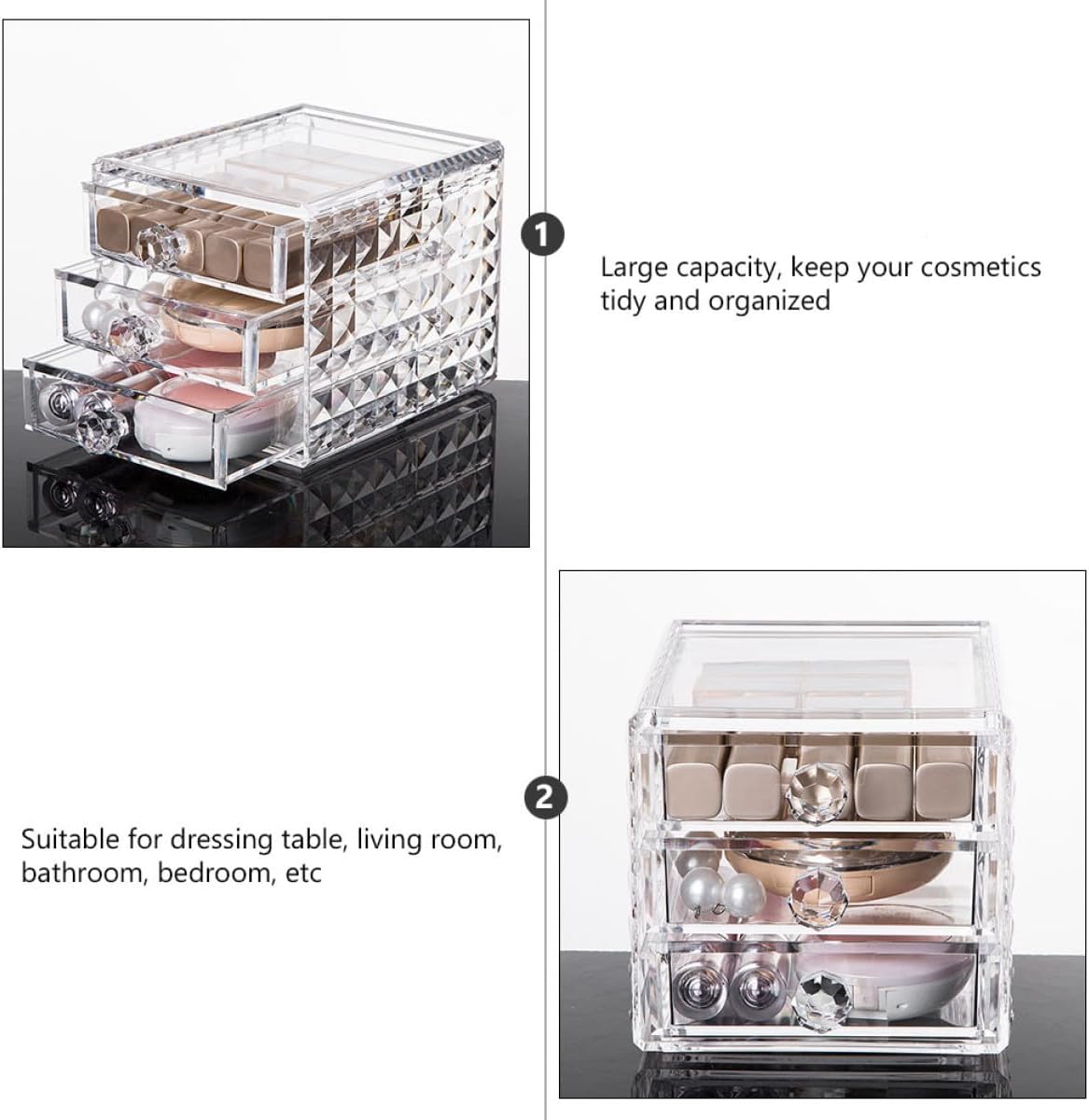Clear Acrylic Makeup Organizer Drawer Cosmetic Storage Case for Lipsticks Skincare Desktop Organizer with Large Capacity Transparent Holder