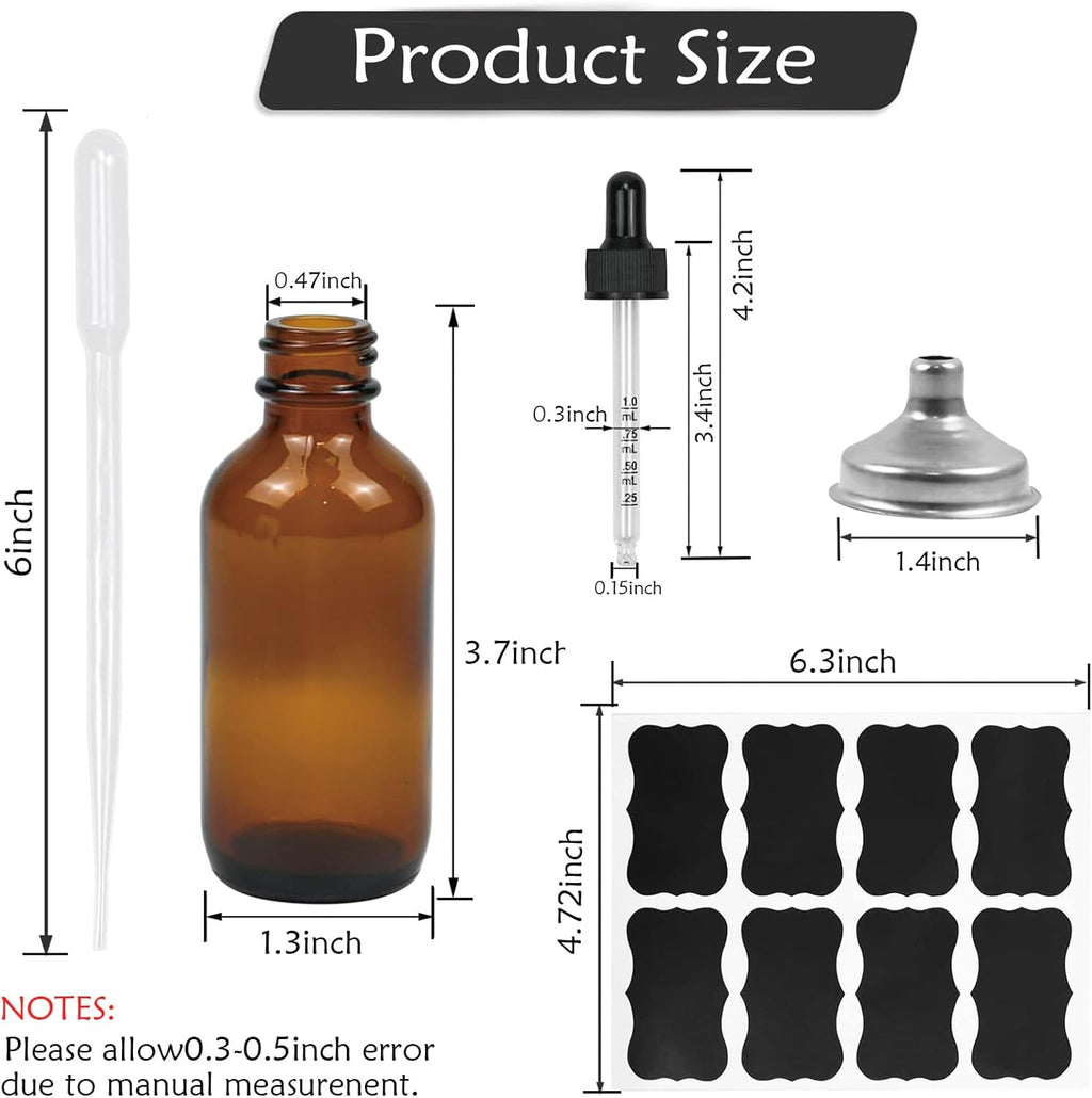 10 Pack 2 Oz Amber Glass Bottles with Dropper, UV Protection, for Essential Oils, Serum, Liquids