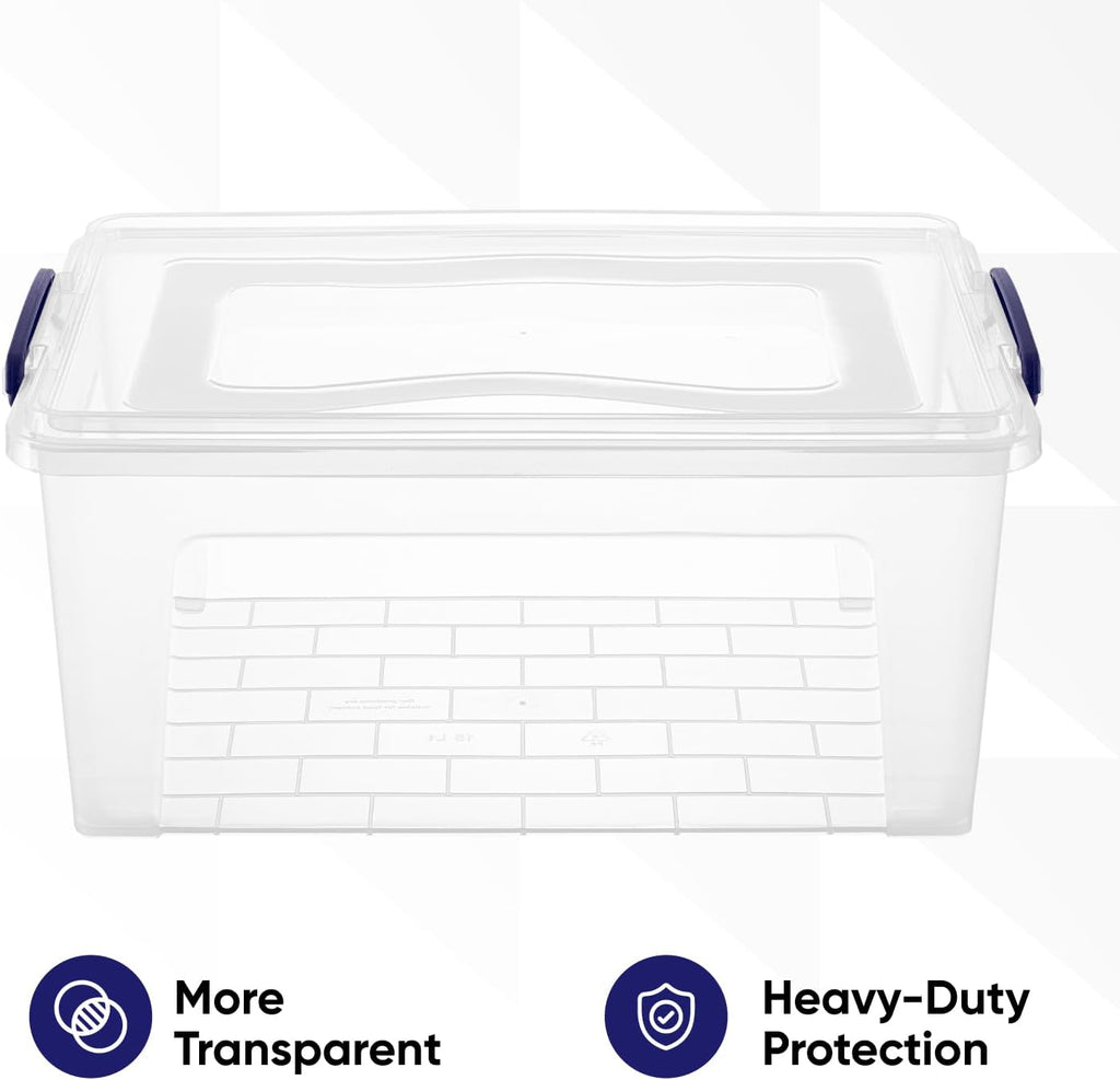 Superio Clear Storage Bins with Lids, 28.5 Quart BPA Free Plastic Containers, Transparent Boxes for Organizing, Stackable Crates, Organizer Totes for Home, Office, School, and Dorm