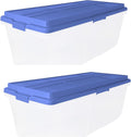 2-Pack 113 Quart Clear Plastic Stackable Storage Bin - with Locking Latches, Smoke Blue, Ideal for Home/Office, Stores Crafts, Household & Seasonal Items
