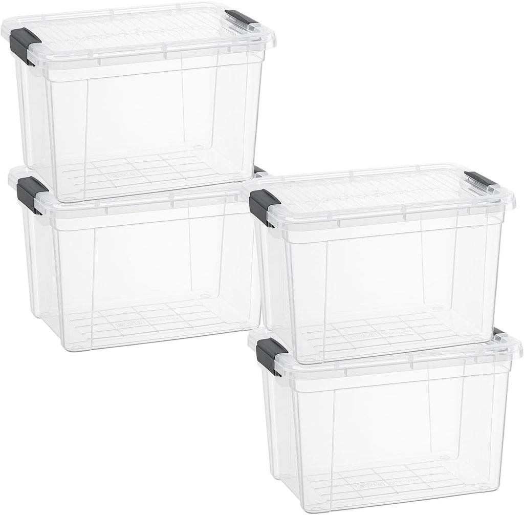 Superio Storage Bins with Lids- 4 Pack, 4.75 Qt Clear Boxes for Organizing, Stackable Plastic Containers- BPA Free, Non-Toxic, Odor Free, Organizer for Home, Office, Dorm