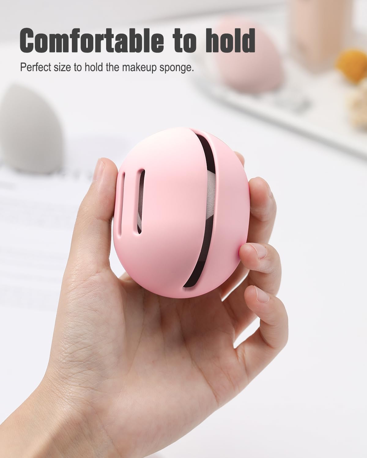 FERYES Makeup Sponge Holder – Shatterproof Eco-Friendly Silicone Beauty Make Up Blender Case for Travel - Pink