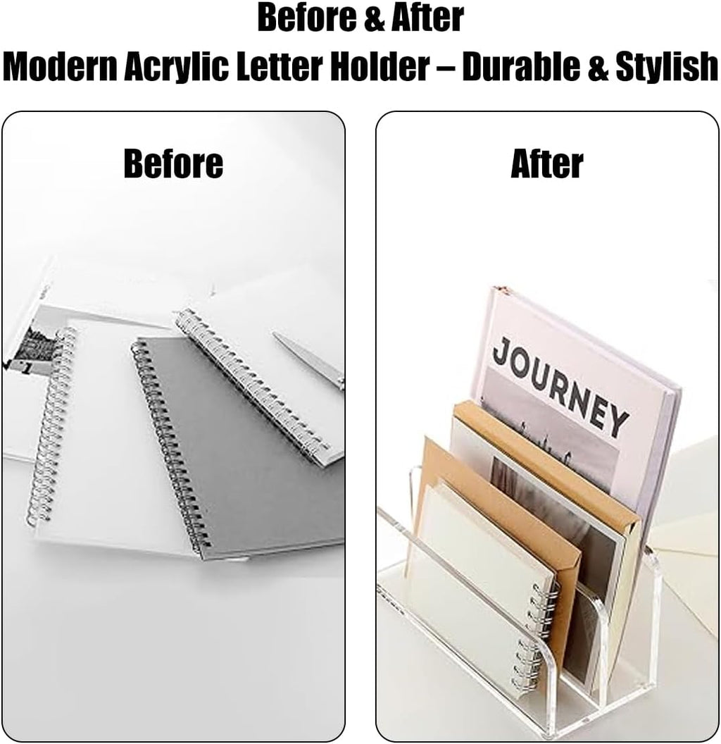 1 Pcs Acrylic Mile Sorter for Desk, 2 Upright Compartments Desk Mail Organizer, Acrylic Mail File Organizer Sorters for Envelope Paper Document, Clear Files Sorter for Office Home, Vertical