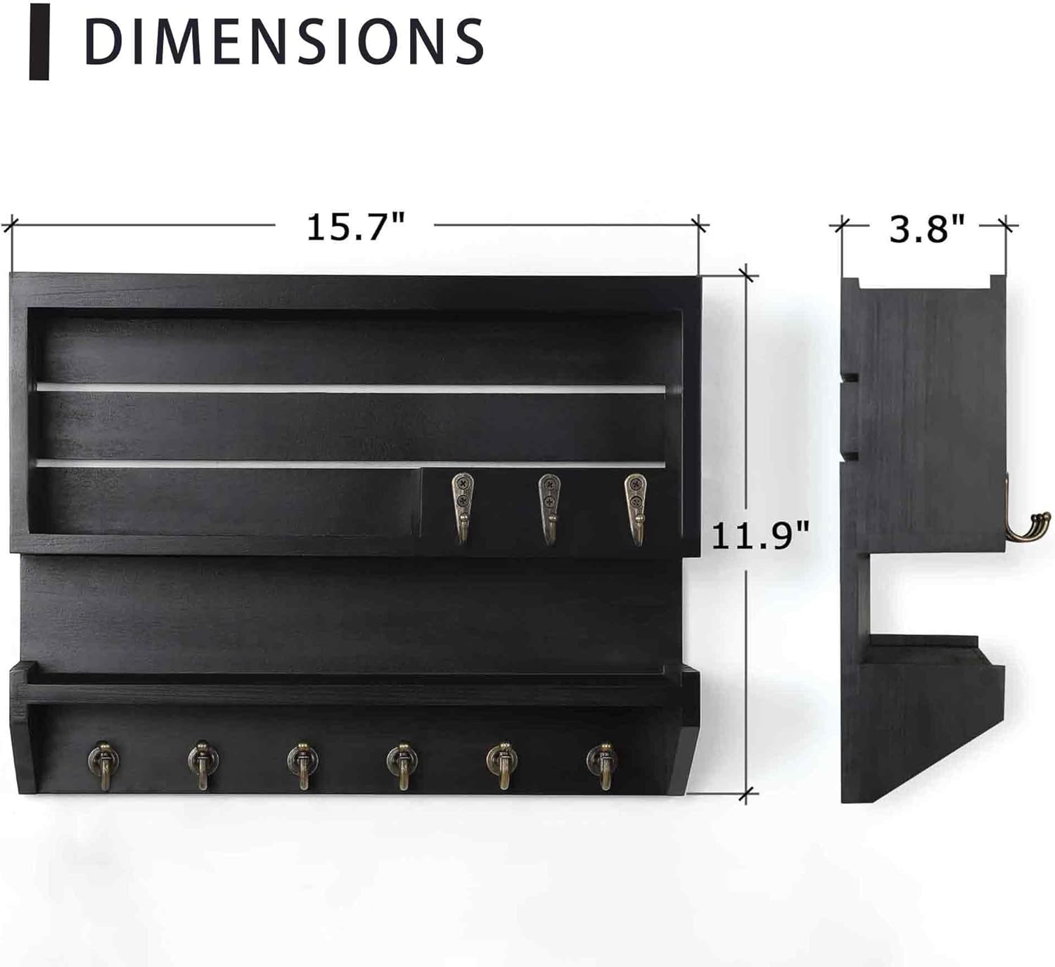 Innovation Key and Mail Holder for Wall, Key Holder Wall Mount, Mail Organizer with 9 Hooks, Black