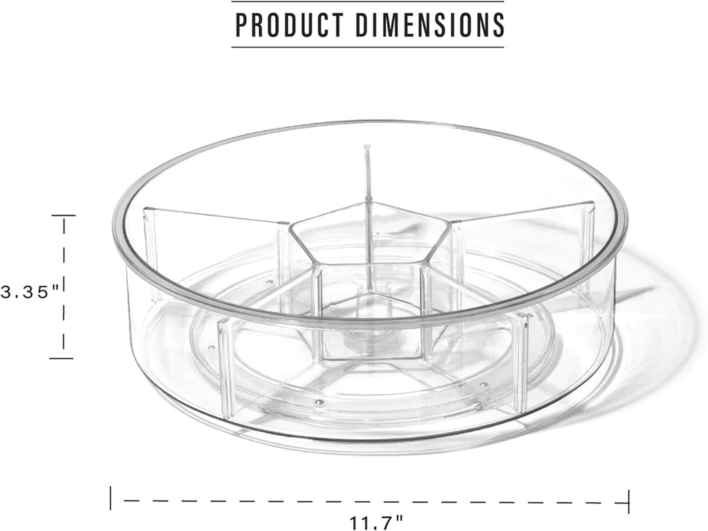 BINO Plastic Round Turntable Organizer with 6 Compartments - Clear | Spinning Divided Turntable Container | Rotating Organizer Storage for Bottle Condiments Fridge Kitchen Counter Pantry Bathroom