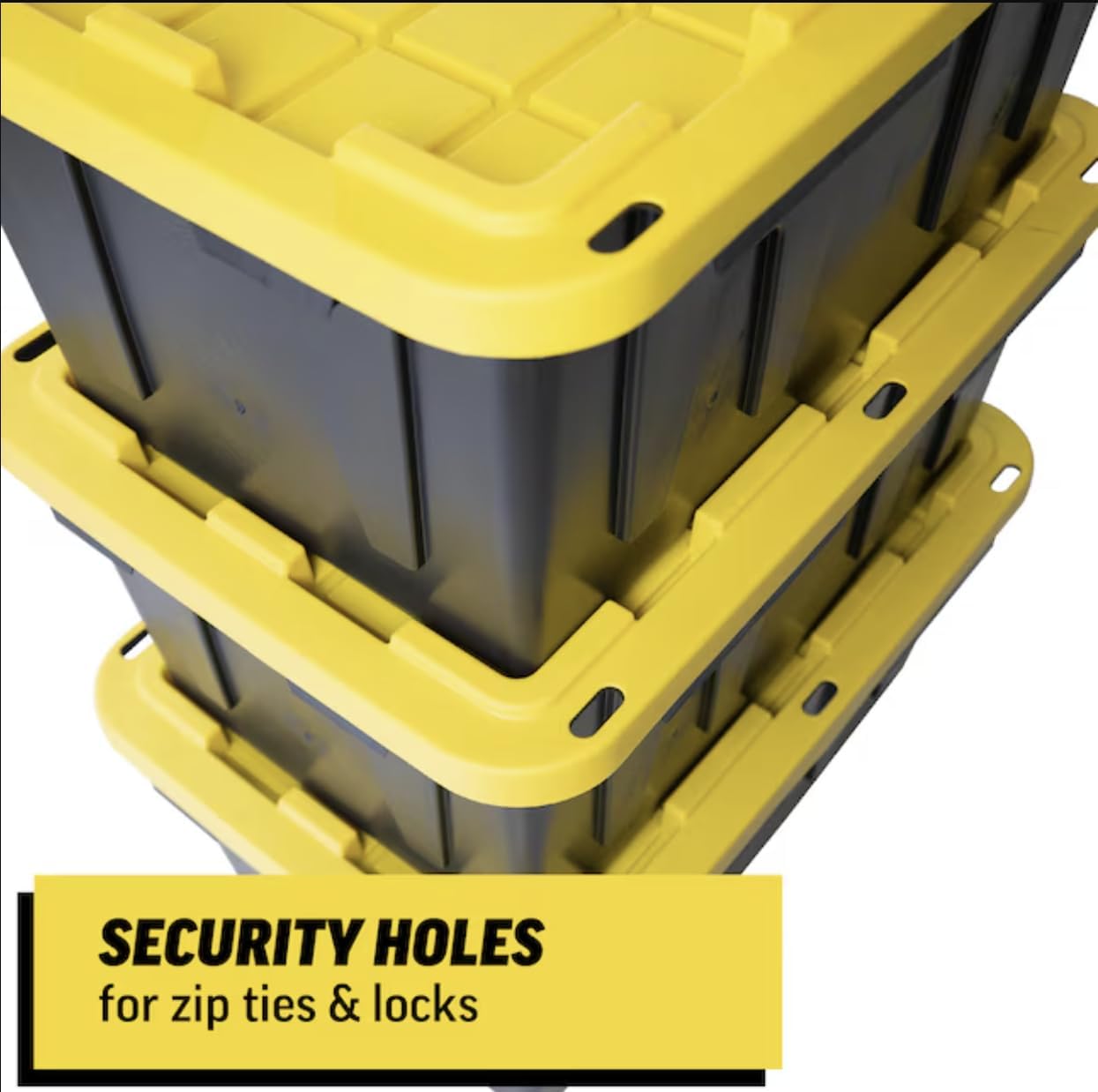 17 Gallon Storage Bin Heavy Duty Stackable Storage Tote with Snap Lid Durable Black Plastic Bin with Lockable Lid, Tie-Down Grooves Made in The USA