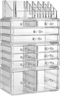 ZHIAI Makeup Organizer Dresser Cosmetic Storage - Clear Acrylic Jewelry Brush Holder Set, 8 Small Drawers, Great for Bathroom, Dresser, Vanity and Countertop