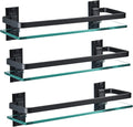 AIJALY 3 Pack Bathroom Glass Shelf,Aluminum Tempered Glass 0.34in Extra Thick Rectangular 1 Tier Storage Organizer Wall Mount,Black 15.7in
