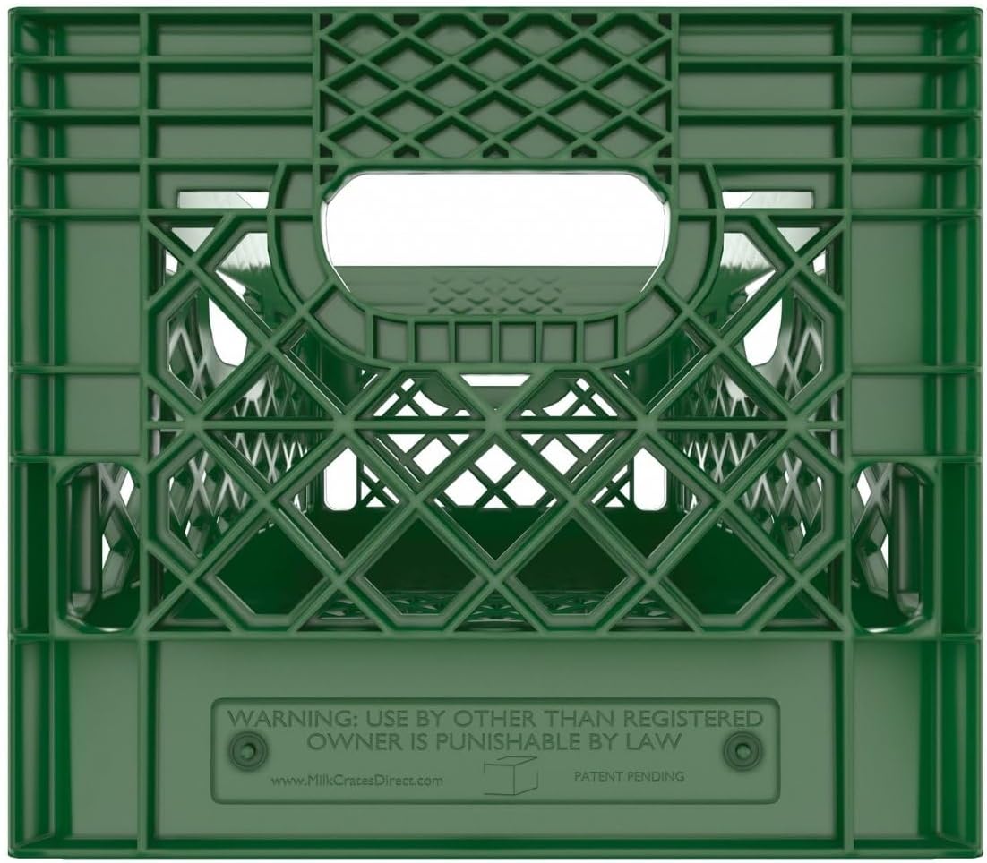 Heavy Duty Plastic Storage Milk Crates, Stackable Utility Organizer Bins, 19x11x13 Inches, 6 Pack, Made in USA, 24 Qt/6 Gallon Capacity (Green)