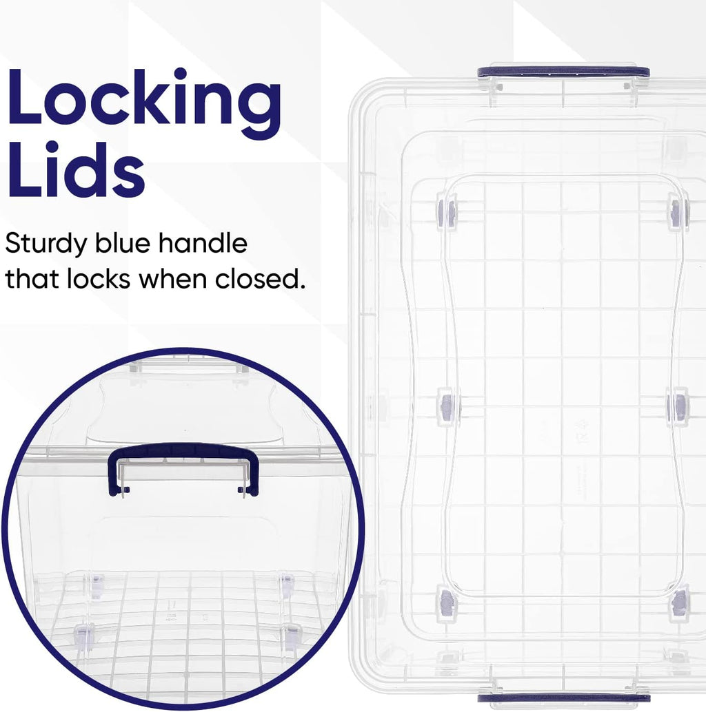 Superio Storage Bins with Lids- Clear Boxes for Organizing, Stackable Plastic Containers- BPA Free, Non-Toxic, Odor Free, Organizer for Home, Office, Dorm (8 Pack, 44 Qt (Wheeled))