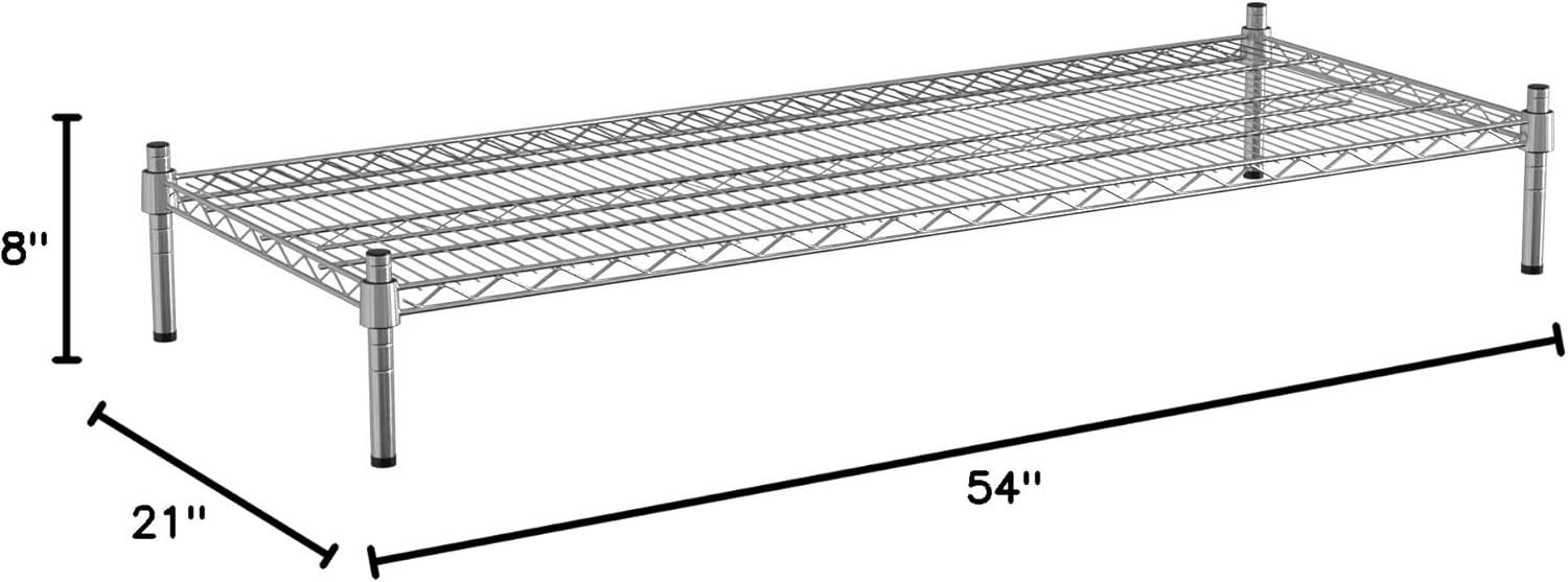 21" x 54" NSF Chrome Wire Stationary Dunnage Storage Rack with 8" Posts, Ideal for Commercial Kitchen, Home, Garage, Warehouse, Shelters