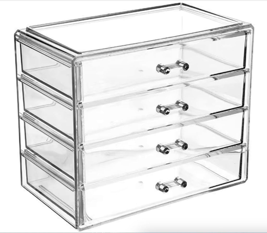 4-Drawer Clear Acrylic Vanity Top Stackable Organizer – Perfect for Skincare, Makeup, Brushes, Perfume, Jewelry and Hair Accessories (Modern 5.9" D x 9.25" W x 7.9" H)