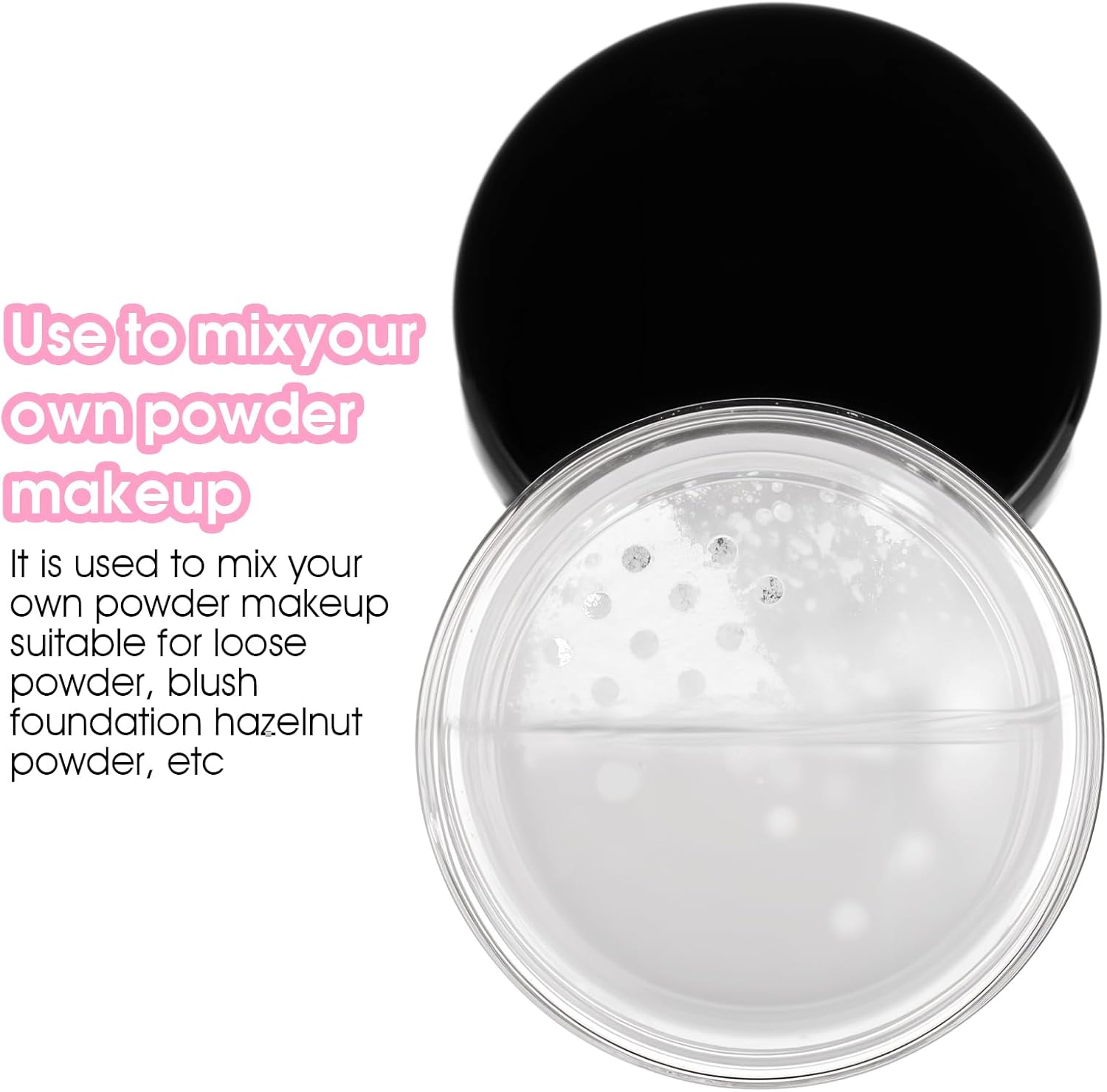 6pcs 10ml/0.34oz Refillable Loose Powder Containers Plastic Empty Travel Small Loose Powder Compact Reusable No Leak Compact with Rotatable Sifter And Black Screw Lid