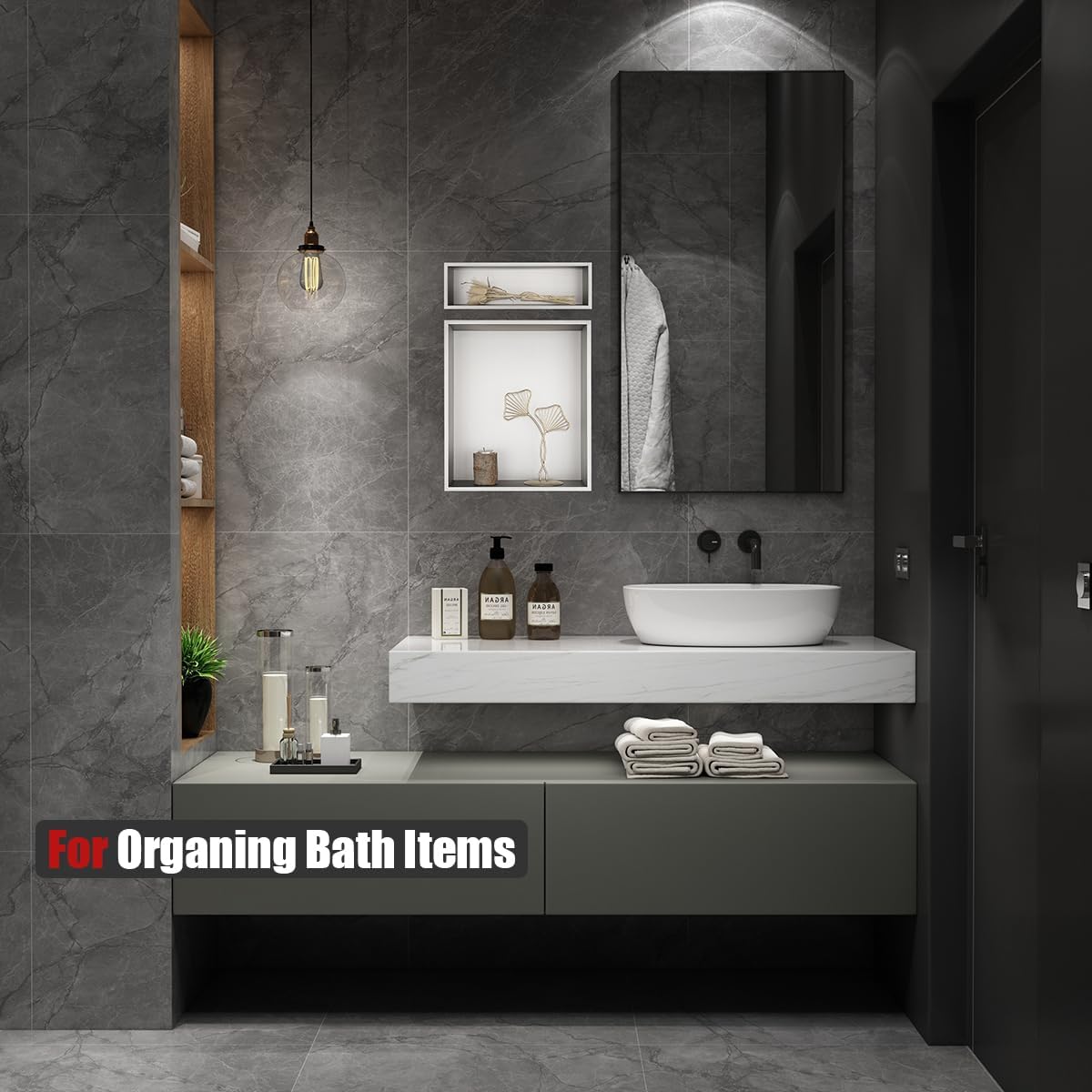 JQK Shower Niche No Tile Need, 12"×14" Brushed Nickel Bathroom Insert Shelf, 304 Stainless Steel Recessed Shower Caddy Organizer Storage, SNL1214-BN