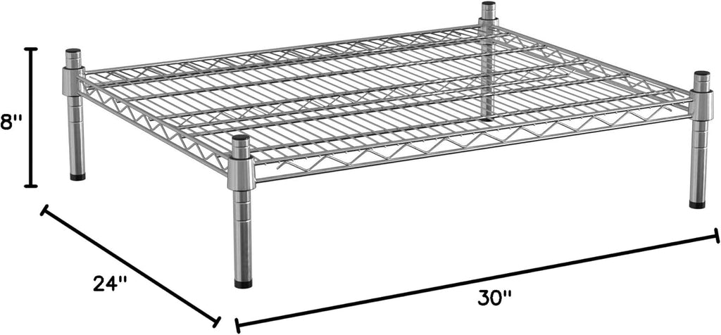 24" x 30" NSF Chrome Wire Stationary Dunnage Storage Rack with 8" Posts, Ideal for Commercial Kitchen, Home, Garage, Warehouse, Shelters
