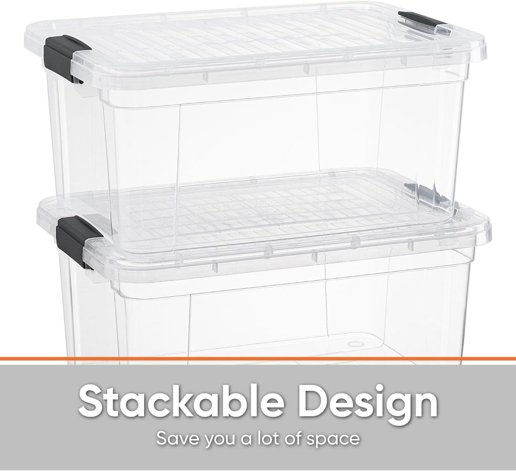 Superio Storage Bins with Lids- 2 Pack, 1.85 Qt Clear Boxes for Organizing, Stackable Plastic Containers- BPA Free, Non-Toxic, Odor Free, Organizer for Home, Office, Dorm