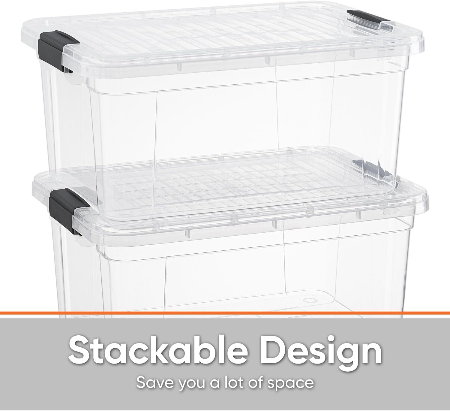 Superio Storage Bins with Lids- 4 Pack, 6.6 Qt Clear Boxes for Organizing, Stackable Plastic Containers- BPA Free, Non-Toxic, Odor Free, Organizer for Home, Office, Dorm