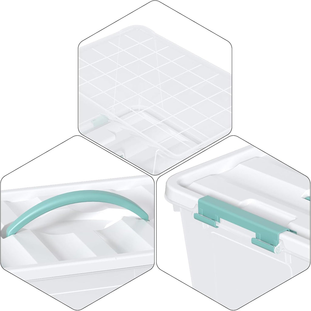 Ramddy 6-Pack 14 Quart Plastic Storage Bin with Handle, Clear Latching Container Box