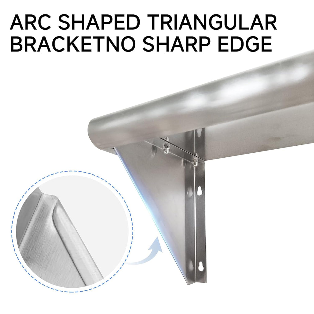 ROCKPOINT Stainless Steel Shelf 10 x 48 Inches 280lb, 2 Pack NSF Metal Commercial Shelves Wall Mount Floating Shelving with Backsplash for Restaurant, Kitchen, Home and Hotel, Silver