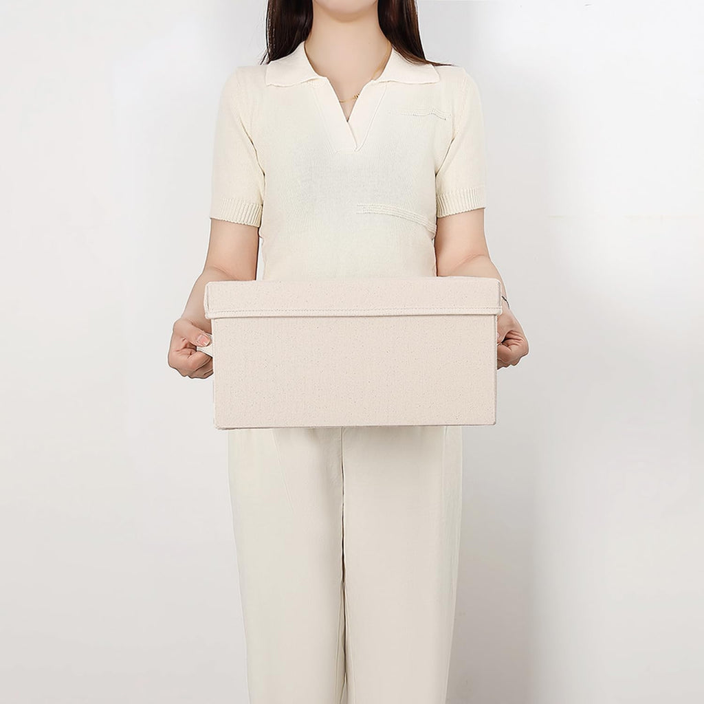 Foldable Storage Bins with Lids Cotton Canvas Rectangular Storage Box Ideal for Organization Lightweight and Durable (S)