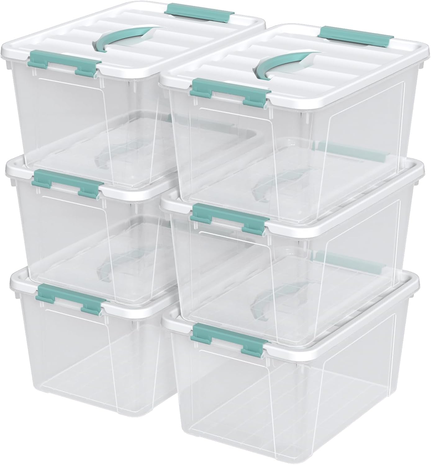 Ramddy 6-Pack 14 Quart Plastic Storage Bin with Handle, Clear Latching Container Box