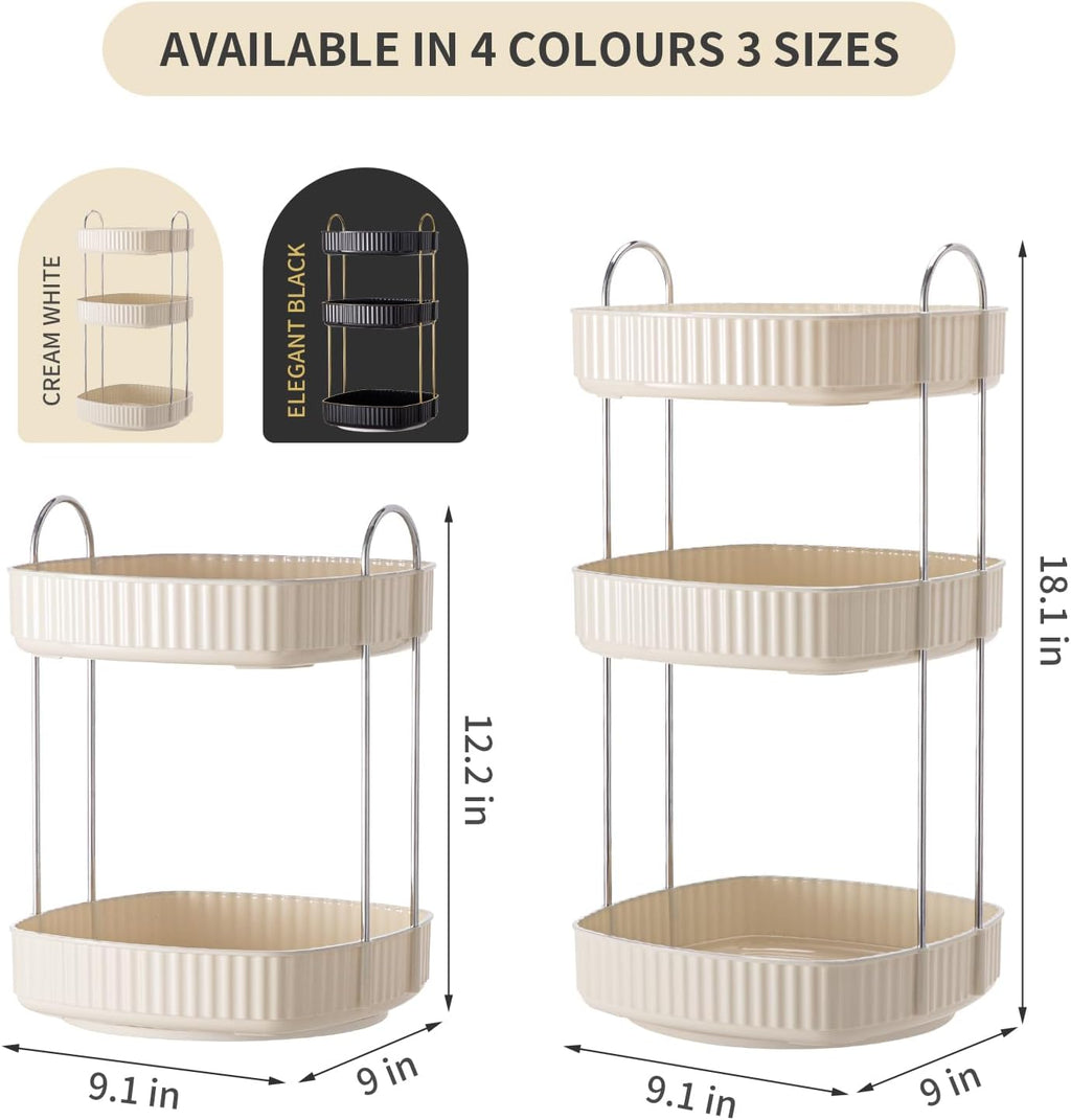 YCIA&DONE 360 Rotating Makeup Organizer for Vanity, 2 Tiers New Square Shaped Cosmetics Skincare Bathroom Organizers Countertop, Perfume Stand Counter Tray, Warm White