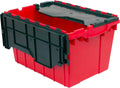 Akro-Mils KeepBox 12 Gallon Storage Container, Nesting and Stackable Plastic Storage Box with Lid Attached, Clear Tote for Garages, Closets, and Moving, 21-1/2" x 15" x 12-1/2", Red/Green