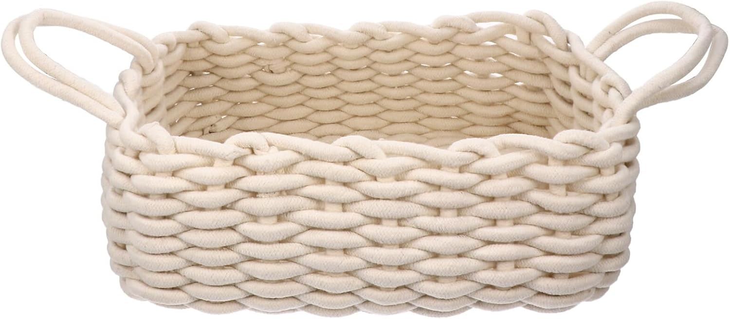 Uonlytech Decorative Cotton Storage Basket with Handle for Nursery and Snacks Large Woven Organizer for Home Multifunctional Storage Bin for Pantry Bedroom and Craft