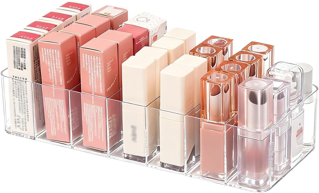Clear Acrylic Makeup Organizers, 7-Section Bathroom Organizer for Drawer, Cosmetic Display Cases, Blushes Highlighters Eyeshadow Powder Makeup Organizer Holder Storage