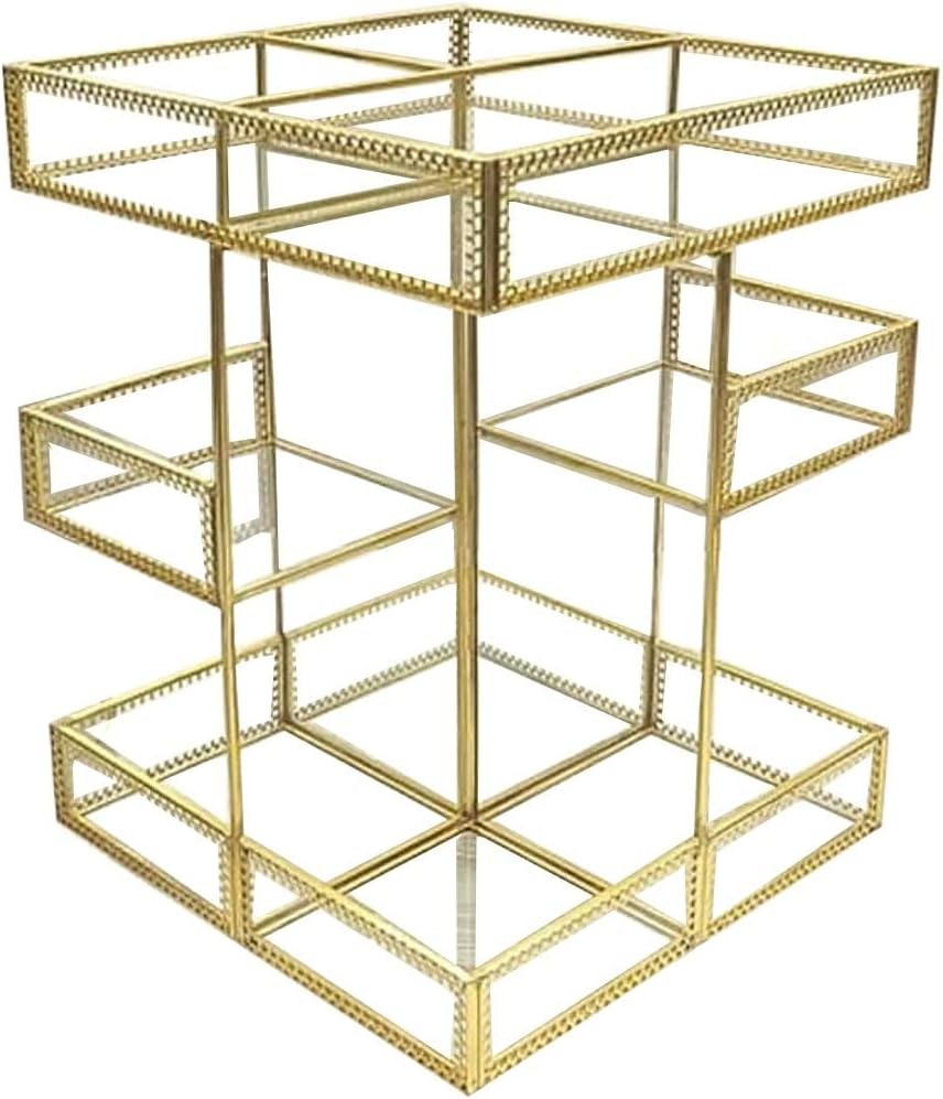 4-Tier Golden 360 Degree Rotation Cosmetic Organizer -Premium Spinning Perfume Tray,Large Capacity Beauty Display for Countertop,Vanity or Bathroom Dorm Room-Tempered Glass&Sturdy Metal