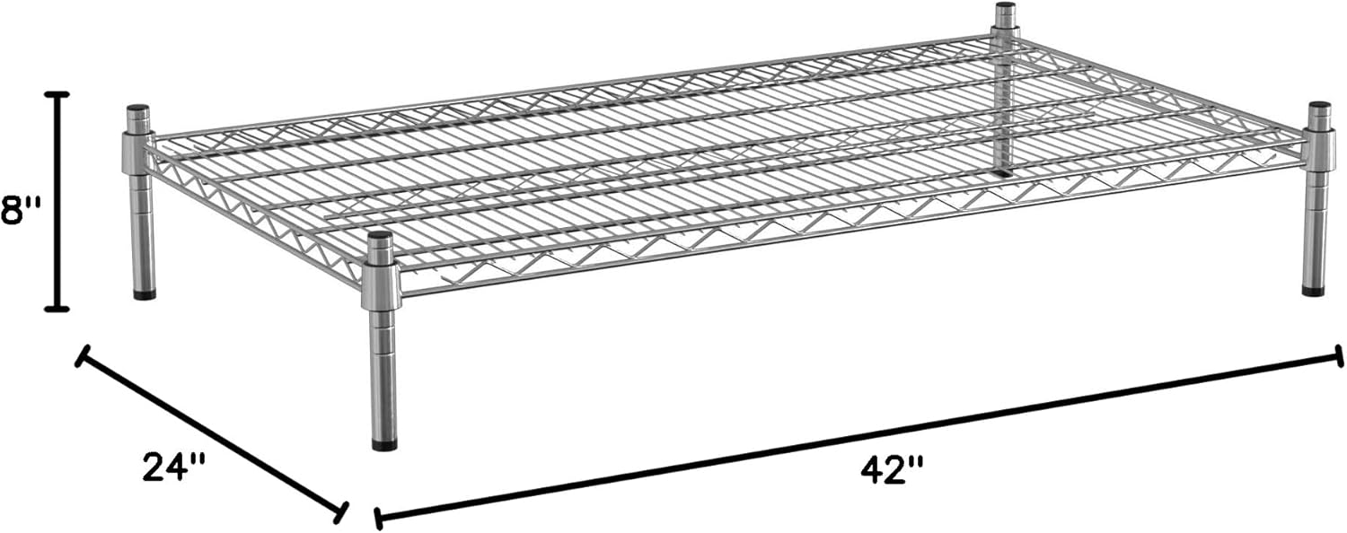 24" x 42" NSF Chrome Wire Stationary Dunnage Storage Rack with 8" Posts, Ideal for Commercial Kitchen, Home, Garage, Warehouse, Shelters