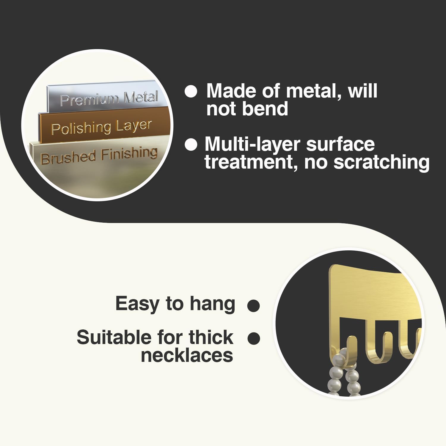 Wall Necklace Organizer Holder: Wall Mounted Jewelry Hanging Storage Necklaces Display Hanger Gold