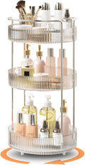 360° Rotating Makeup Organizer for Vanity, Skincare Perfume Organizers and Storage for Bathroom Countertop, Clear Makeup Brush Holder Lazy Susan for Counter (Transparent, 3 Tier)