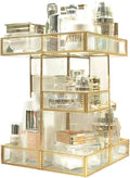4-Tier Golden 360 Degree Rotation Cosmetic Organizer -Premium Spinning Perfume Tray,Large Capacity Beauty Display for Countertop,Vanity or Bathroom Dorm Room-Tempered Glass&Sturdy Metal
