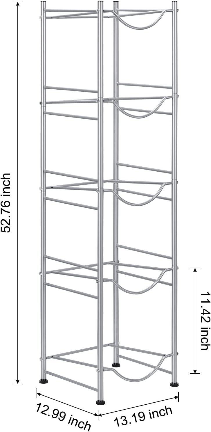 smusei 5 Gallon Water Bottle Holder 5 Tier Detachable Water Cooler Jug Holder, Heavy Duty Water Jug Stand Storage Rack for Home Office Kitchen, Silver