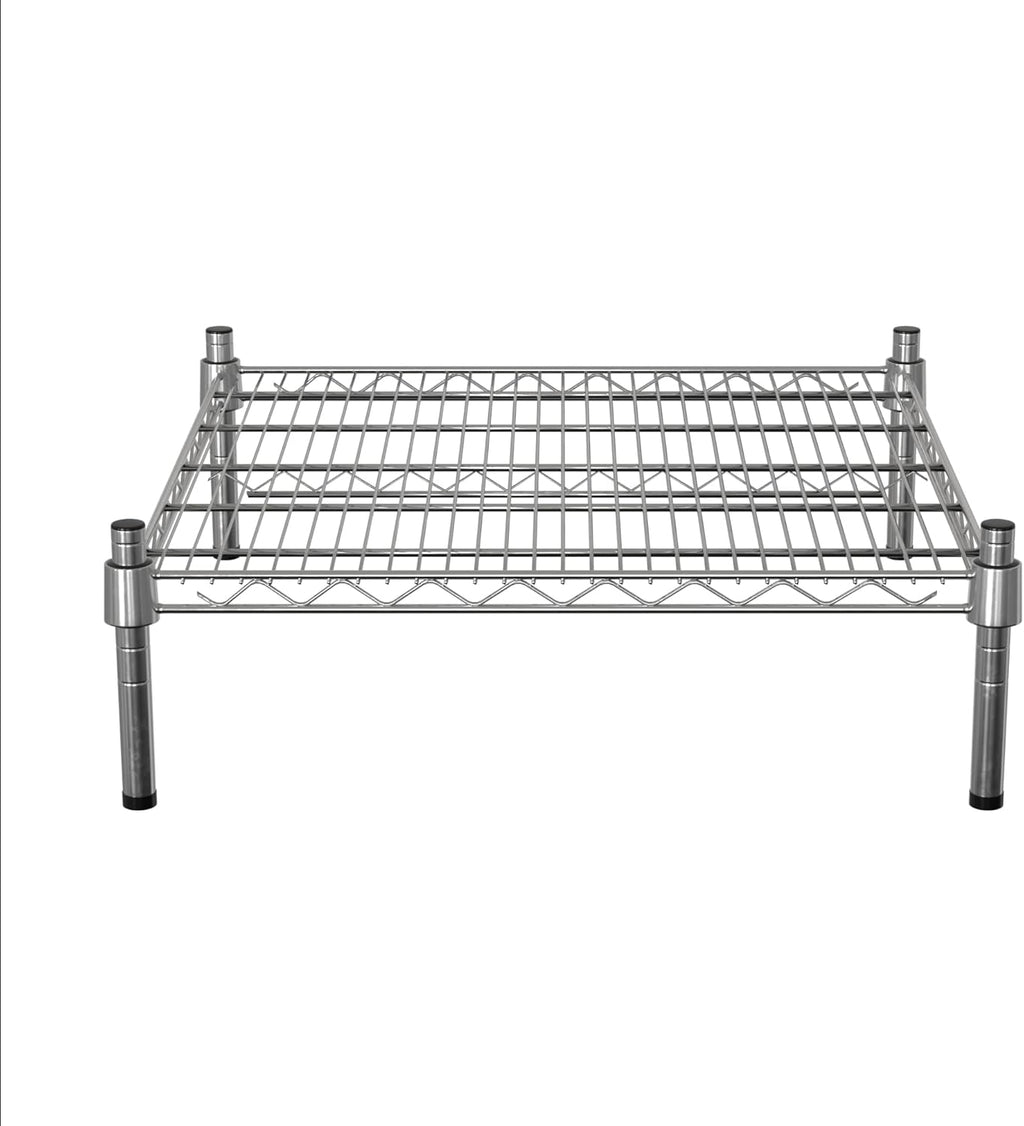 24" x 24" NSF Chrome Wire Stationary Dunnage Storage Rack with 8" Posts, Ideal for Commercial Kitchen, Home, Garage, Warehouse, Shelters