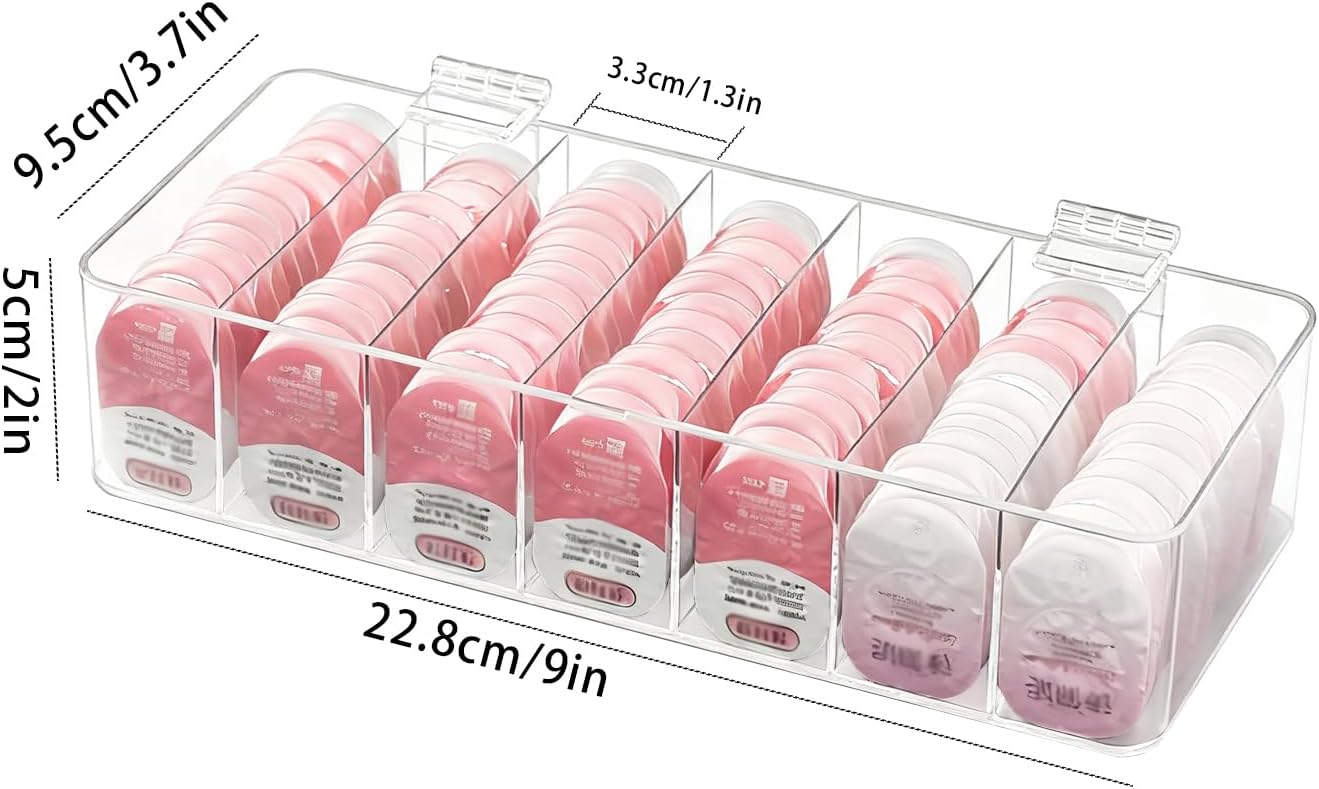 2 Pack Clear Acrylic Makeup Organizers, 7-Section Bathroom Organizer for Drawer, Cosmetic Display Cases with Lid, Blushes Highlighters Eyeshadow Powder Makeup Organizer Holder Storage