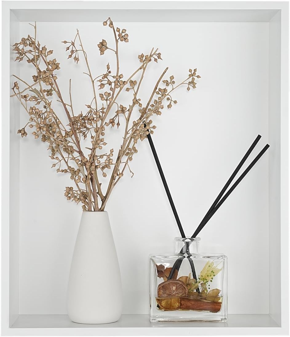 JQK Shower Niche No Tile Need, 12"×14" Matte White Bathroom Insert Shelf, 304 Stainless Steel Recessed Shower Caddy Organizer Storage, SNL1214-WH